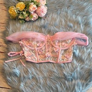 Pink Floral Lace Bustier Top sz M